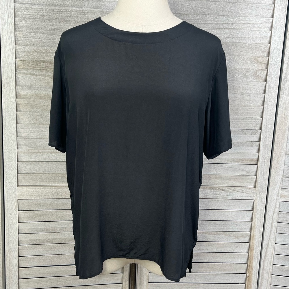 RICHARDS & JONES 100% Silk Vintage Short Sleeve Blouse Black-Large
